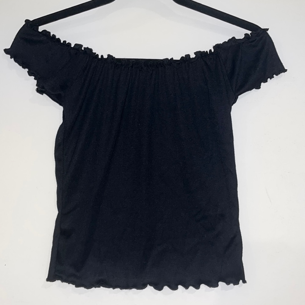 Black Off the Shoulder Ruffle Top